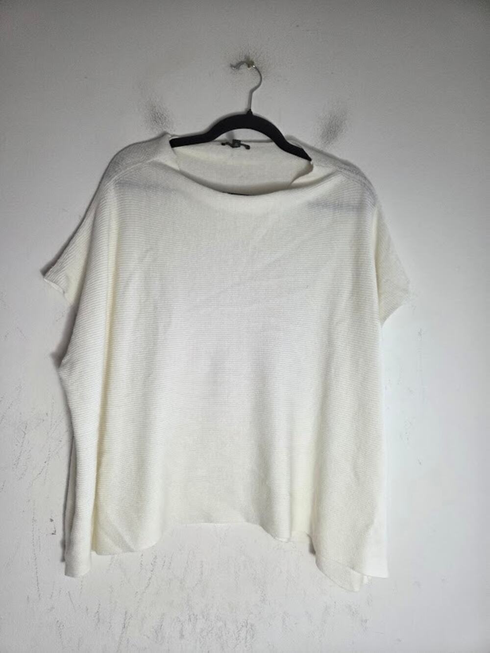 Eileen Fisher Off White Ribbed Dolman Sleeve Organic Linen/Cotton Blouse sz XL